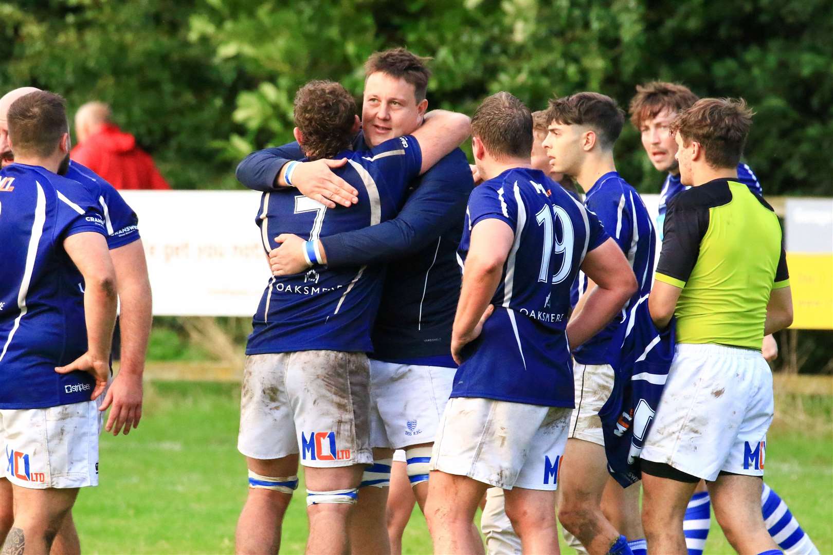 Diss celebrate their triumphant victory at home to West Norfolk Picture: Gary Doninson