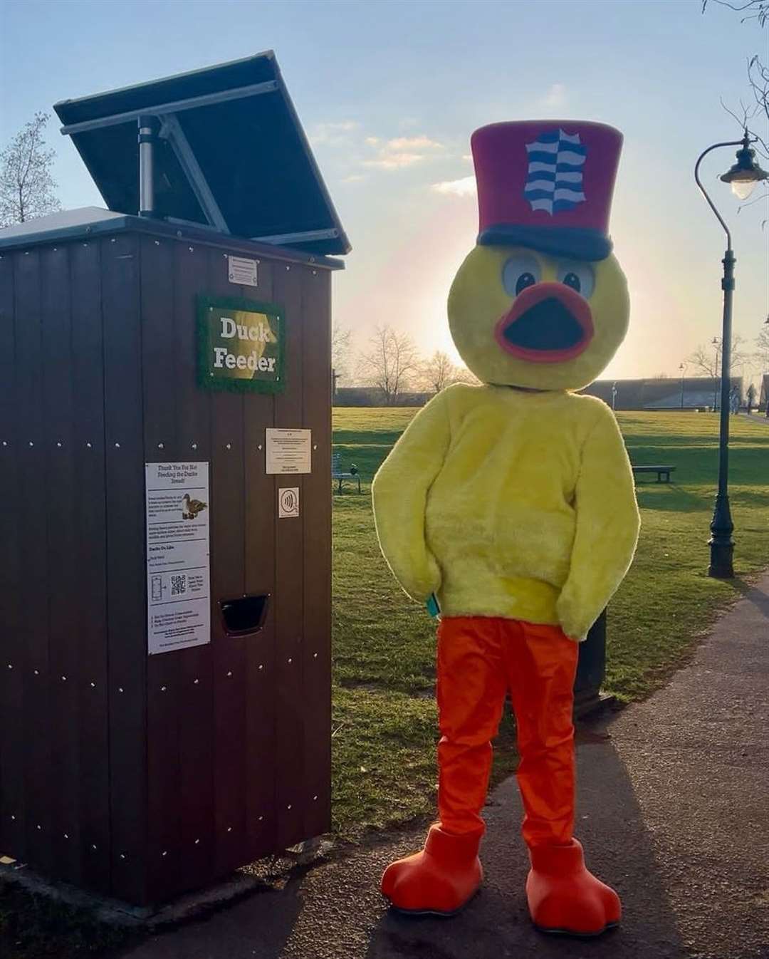 Even Dinsdale approves of the town's new feeder. Picture: Diss Town Council