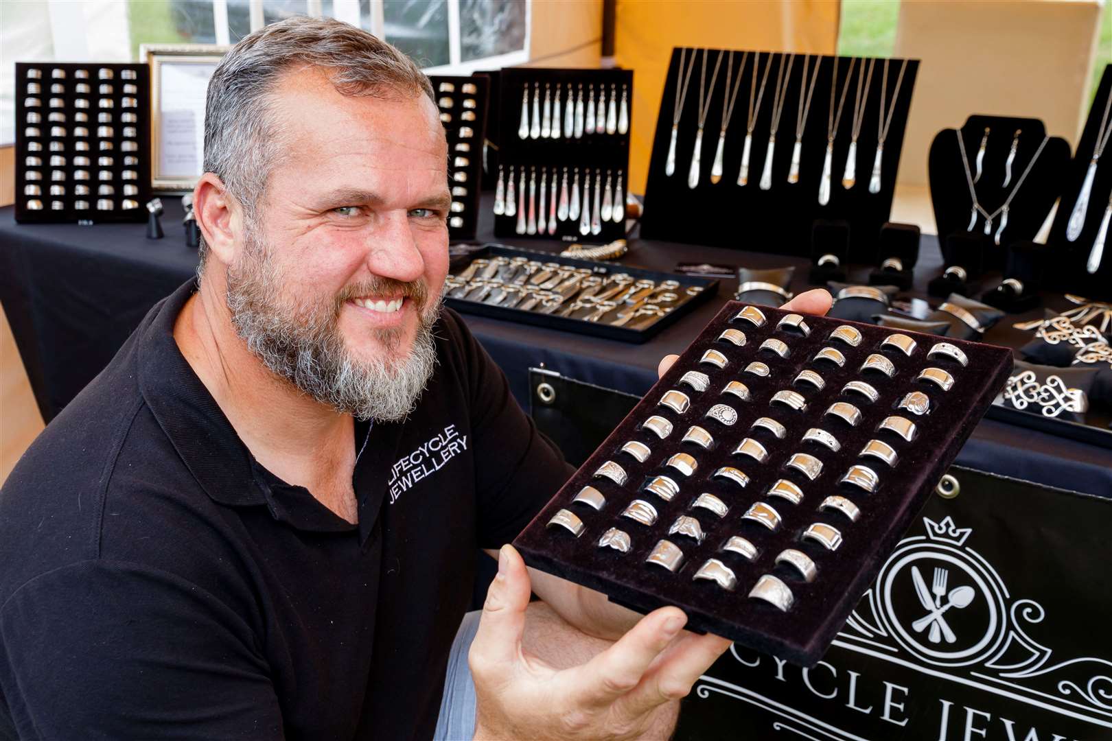 Ben Maby of Lifecycle Jewellery which recycles old cutlery to make jewellery. Picture: Mark Bullimore