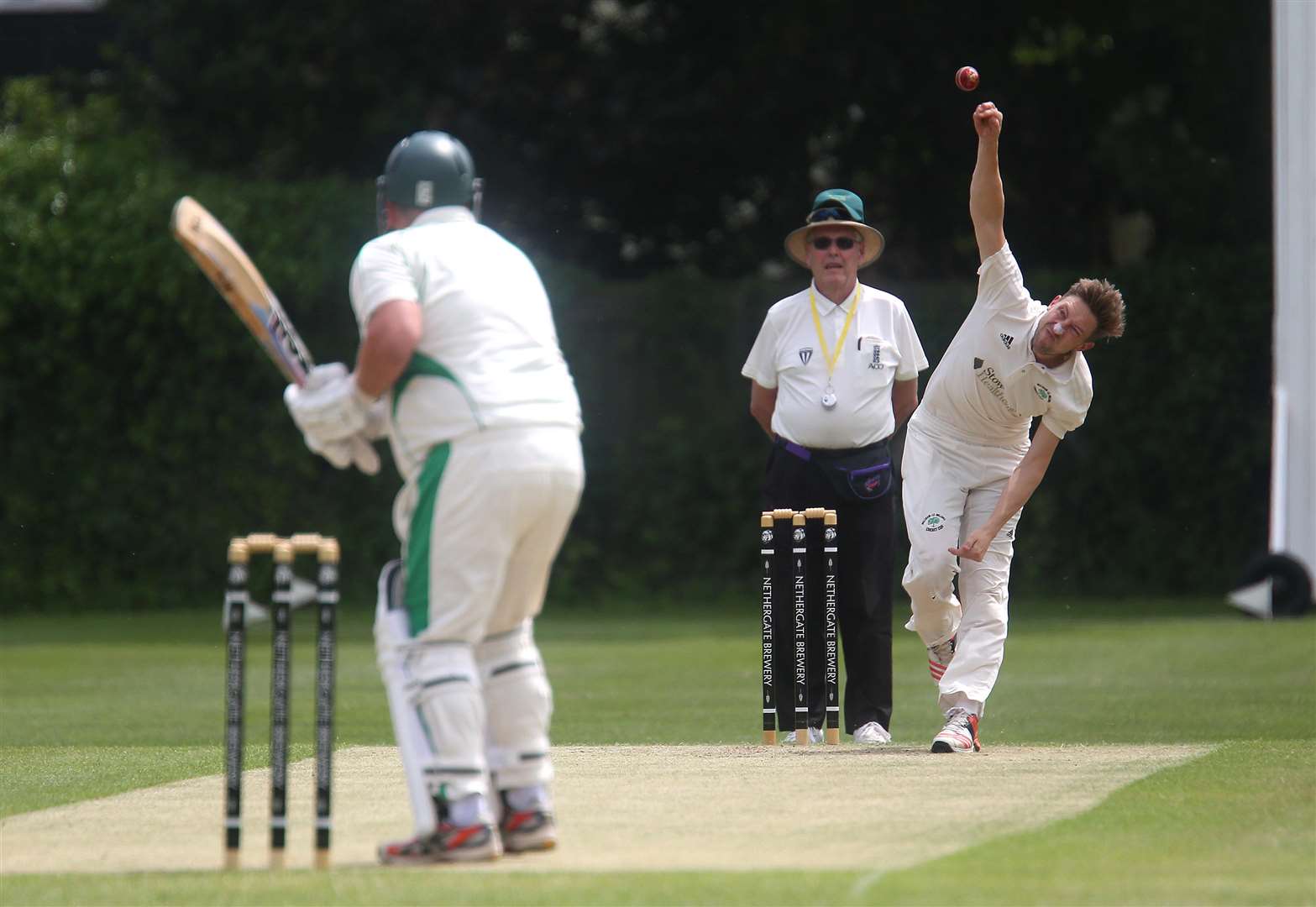 Long Melford v Walsham - Liam Bryant bowls for Walsham.Pic - Richard Marsham. (3454200)