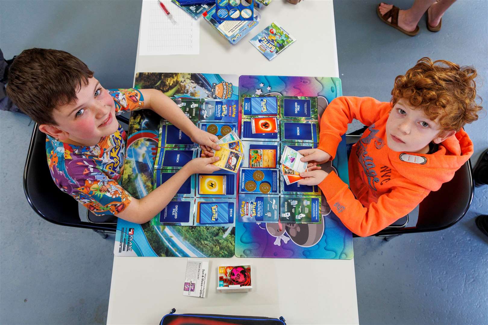 Finley and Theo Manning playing Pokemon. Picture: Mark Bullimore