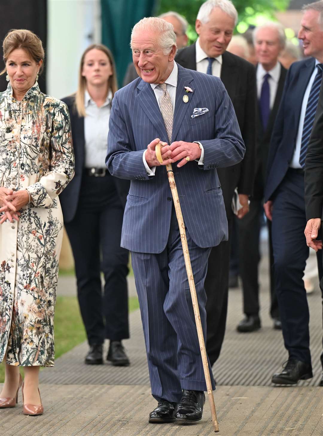The King carried a shepherd’s crook during his visit (Paul Grover/Daily Telegraph/PA)