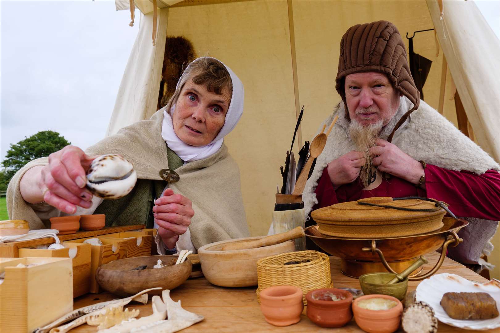 Saxon and Viking Festival at Stonham Barns: Mildmunde and Eirick as Leech, Saxon Doctors.