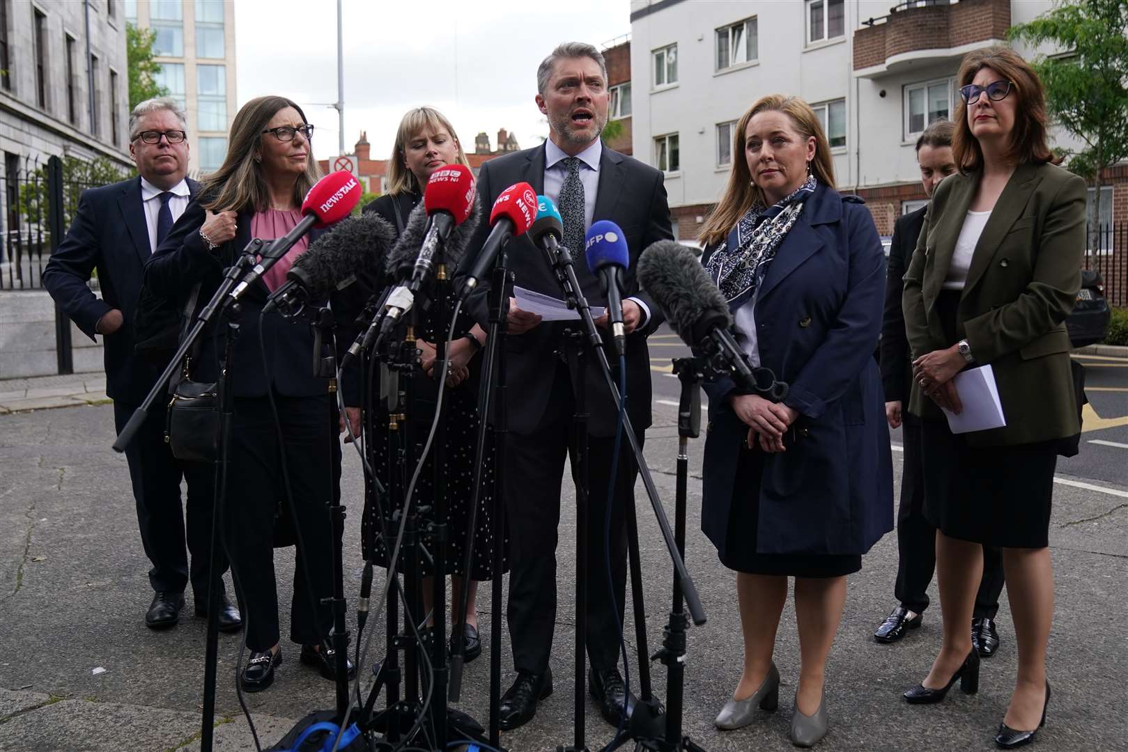 Representatives from the BBC speak outside Dublin High Court on Friday (Brian Lawless/PA)