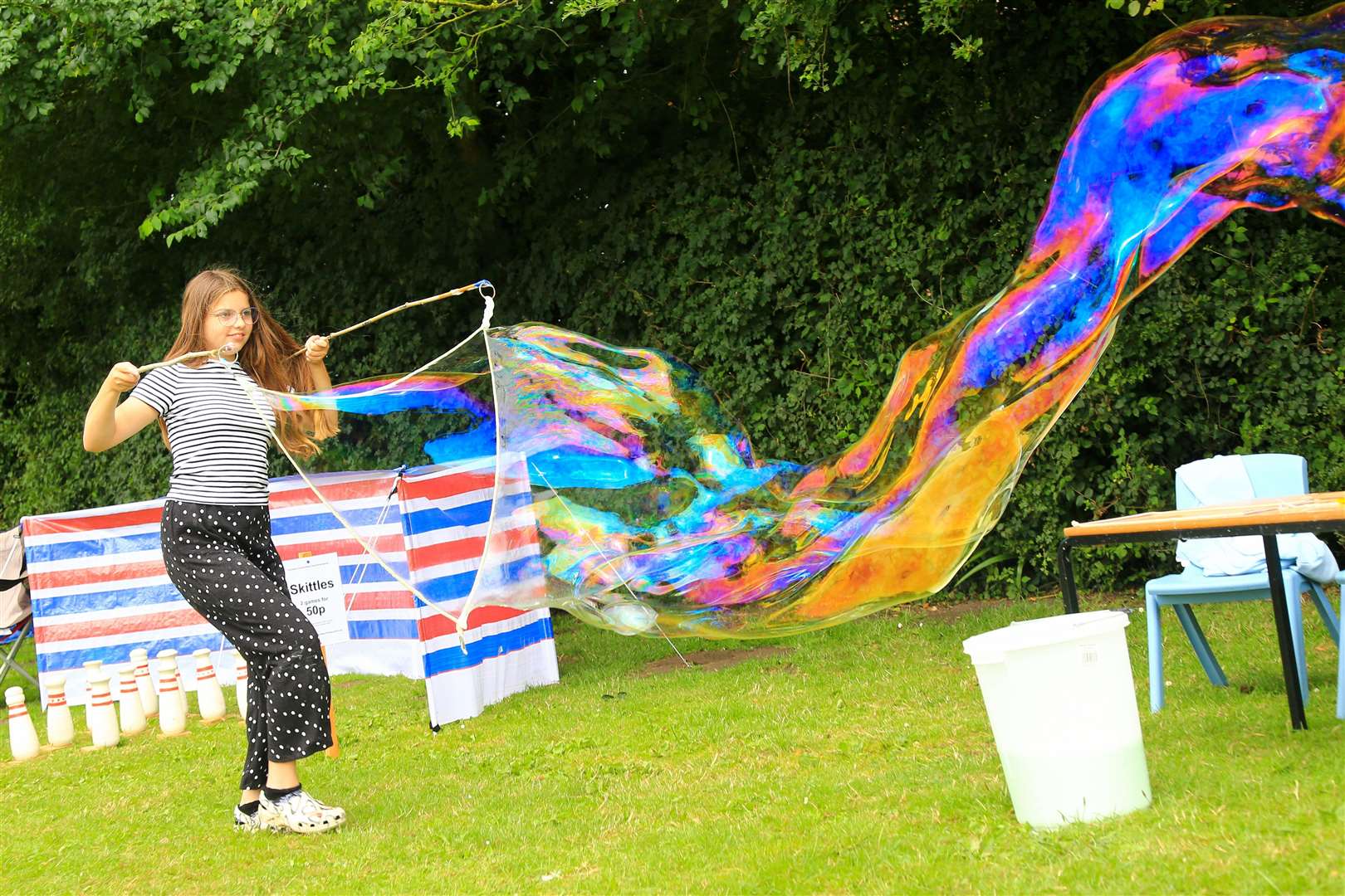 Thorndon Primary School’s 150th anniversary event gave people the chance to make giant bubbles as well. Picture: Mark Bullimore