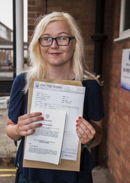 A level results at Diss High School. Katie Sydney with her results. ANL-150813-105039005