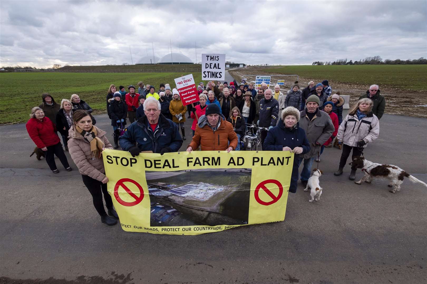 Around 70 people mobilised in front of Deal Farm Biogas on Wednesday to voice their opposition to the controversial plant. Picture: Mark Bullimore Photography 2022.