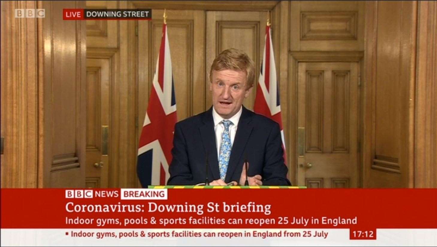 Oliver Dowden, the secretary of state for culture, media and sport takes a government press conference dealing with the unlocking of sports facilities (38159610)
