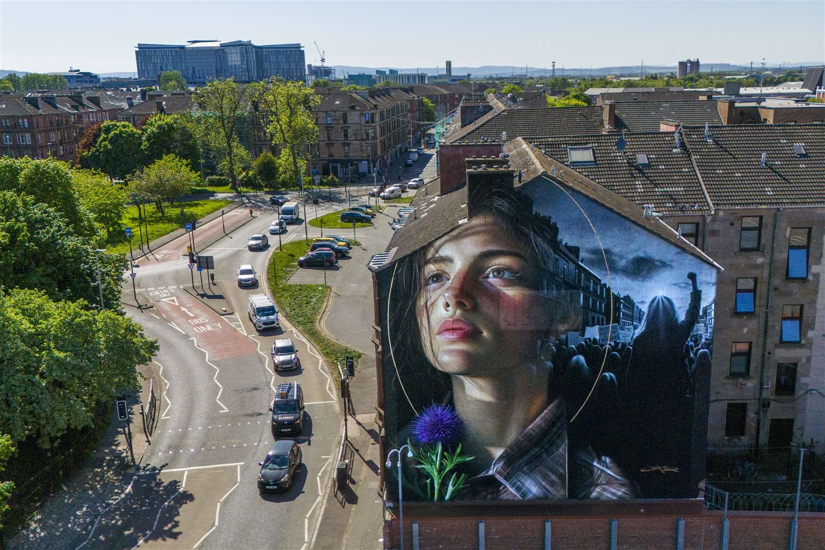 The mural adorns the gable end of 1198 Govan Road in Glasgow (Jane Barlow/PA)