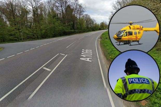 Police, fire, ambulance and air ambulance attended the scene on the A1066. Picture: Google Maps