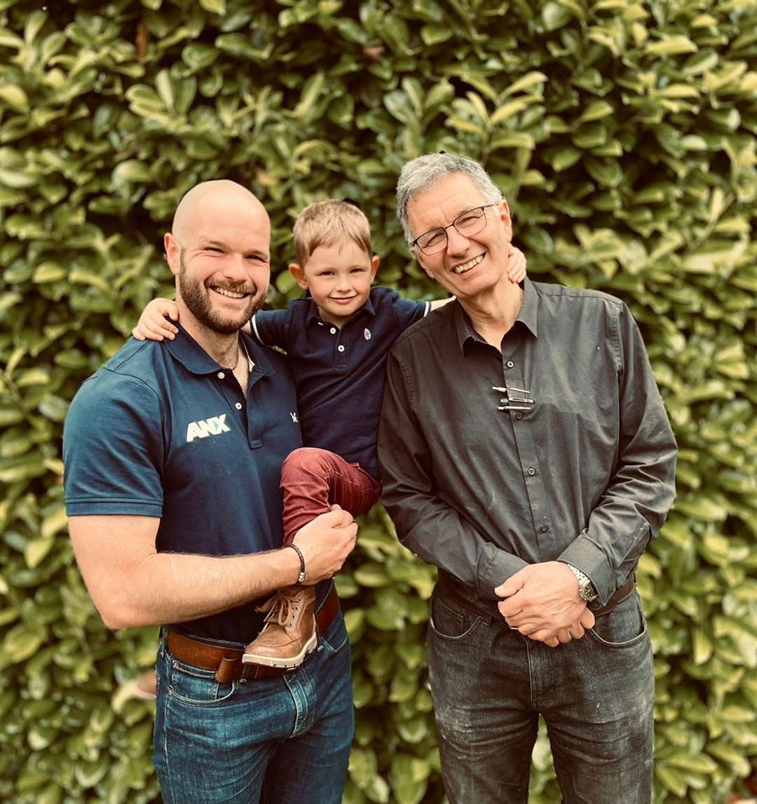 Jasper, centre, with his dad and grandad, both called Peter. Picture submitted