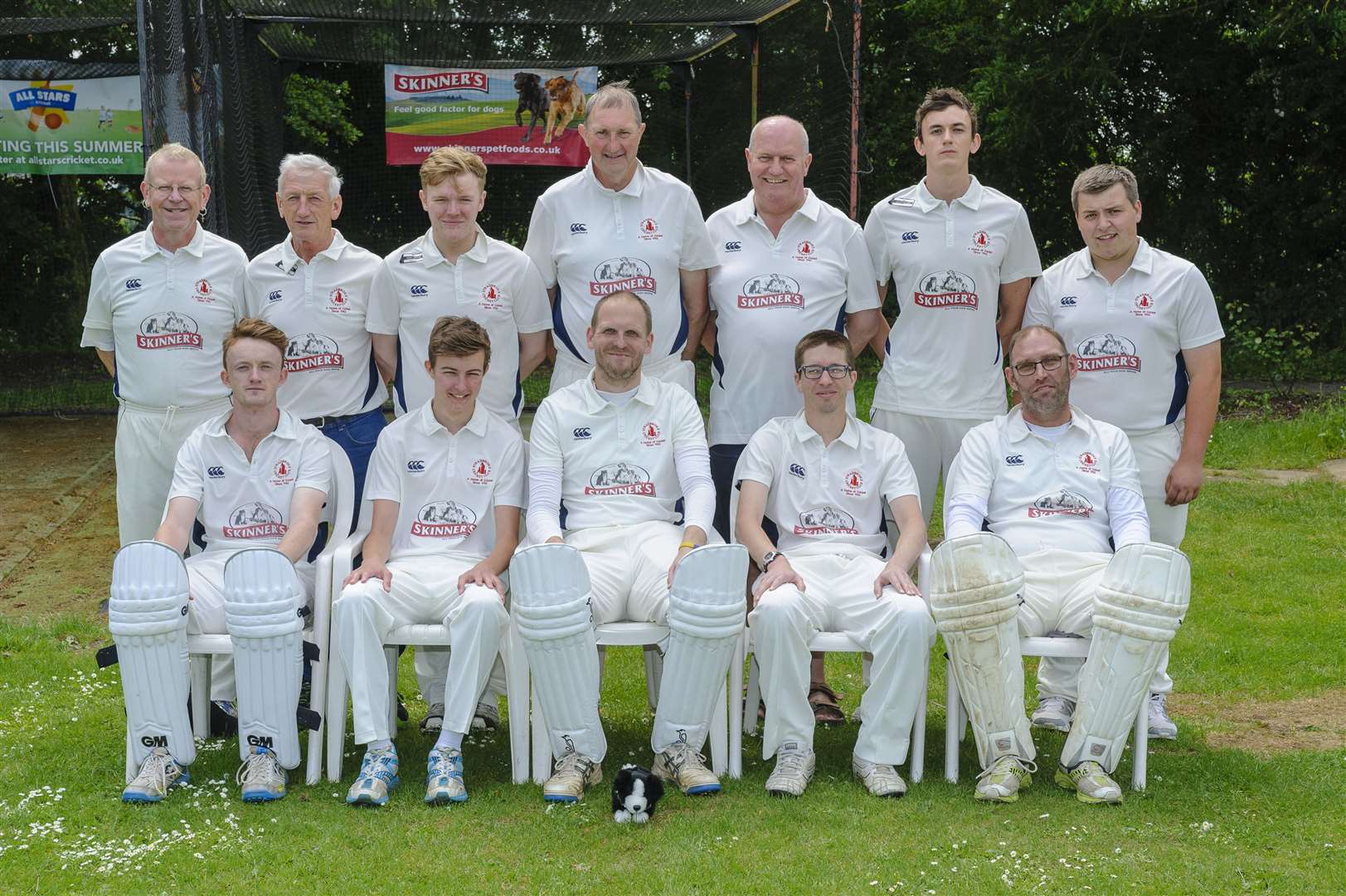 Stradbroke, Suffolk. Cricket action from Stradbroke vs Stowmarket II - Stradbroke in Bat - Back Row L to R: Richard Pierce-Saunderson, Billy Freeman, James Webster, Michael Hugman, Alan Hutchison, Owen Morgan, Brett Cotton..Front Row L to R: Fergus Morgan, Evan Read, Matt Wise (capt), Ian Cattermole, David Allum. Absent: James Gilbee. ..Picture: Mark Bullimore Photography. (35317024)