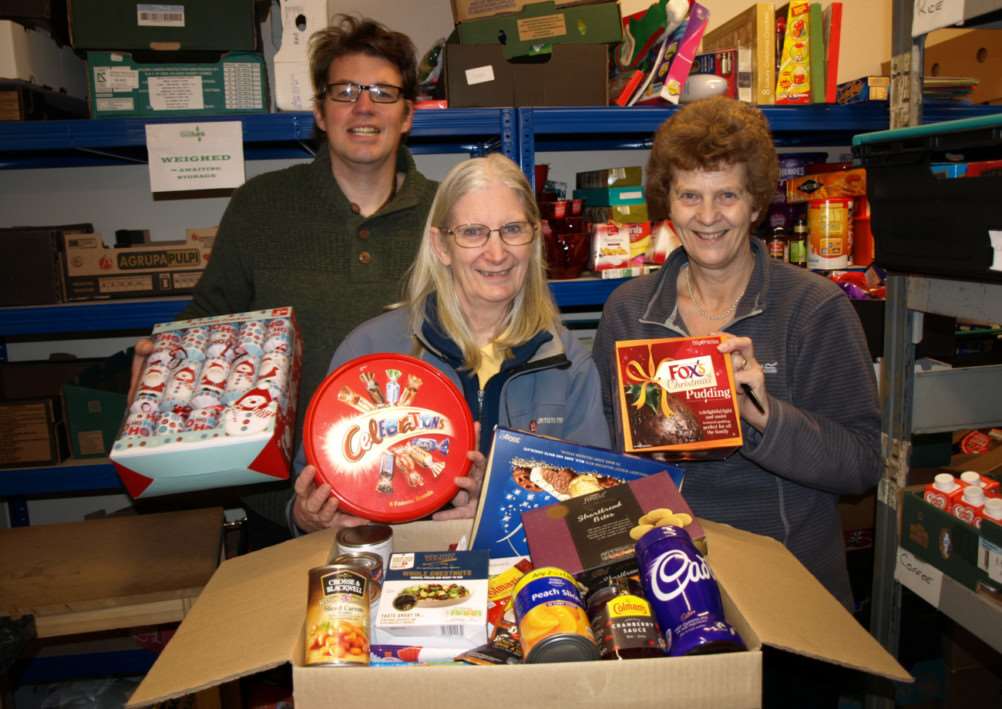 Volunteers at Waveney Foodbank Matthew Scade, Gale Hodgkinson and Janice Mortlock ANL-141222-104744001