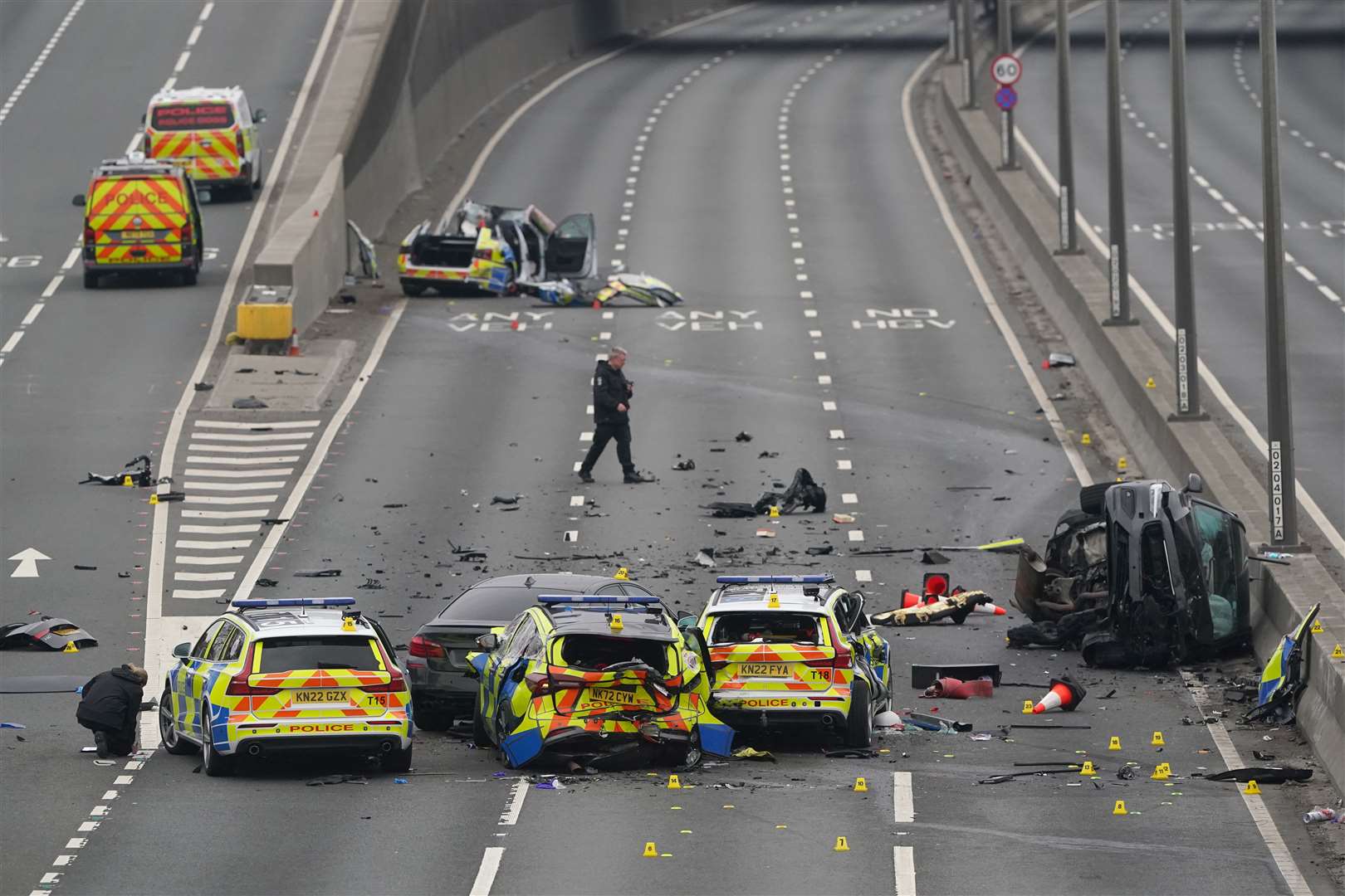 The aftermath of the crash on the A1 on Tyneside (Owen Humphreys/PA)