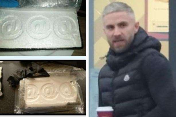 Benjamin Macann, right, with some of the cocaine found by officers. Pictures: Norfolk Police