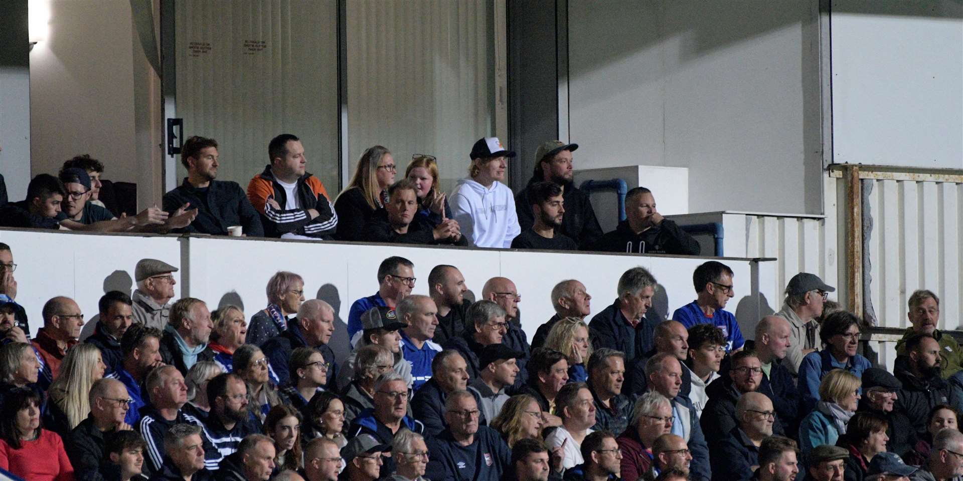 Ed Sheeran watches on during Tuesday’s match at Portman Road Picture: Barry Goodwin