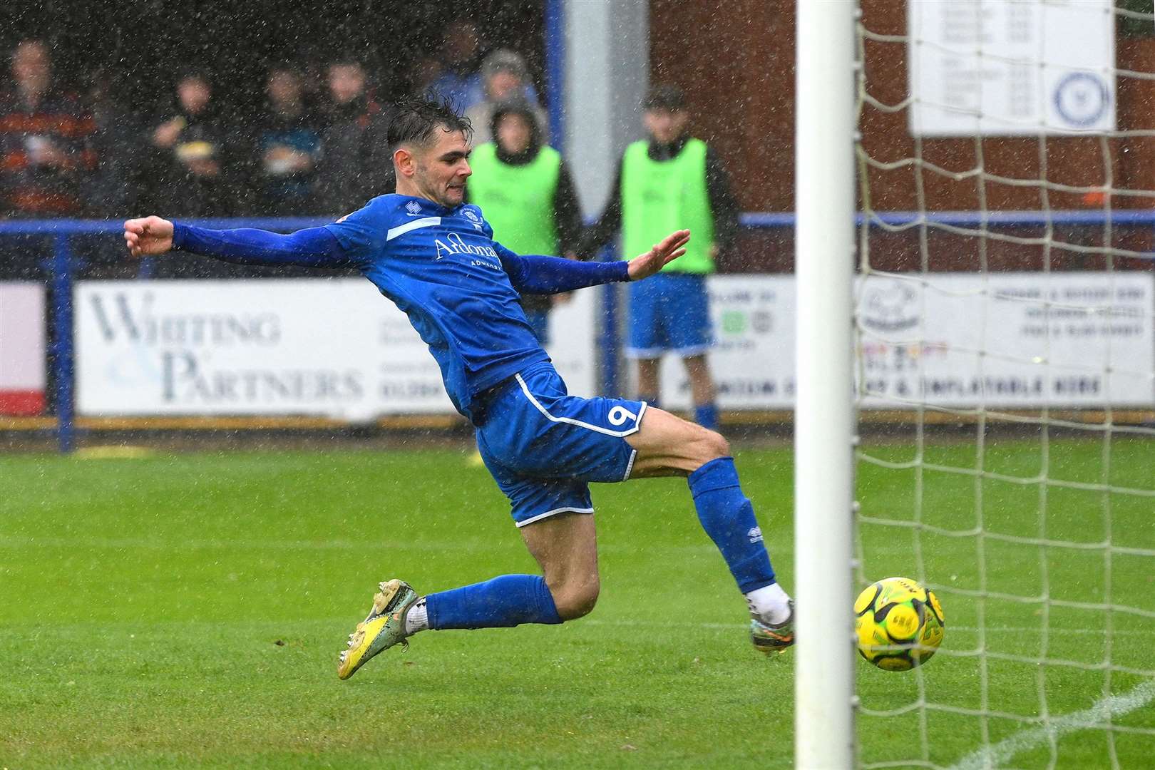 Cemal Ramadan stretches out and scores for Bury. Picture: Mecha Morton