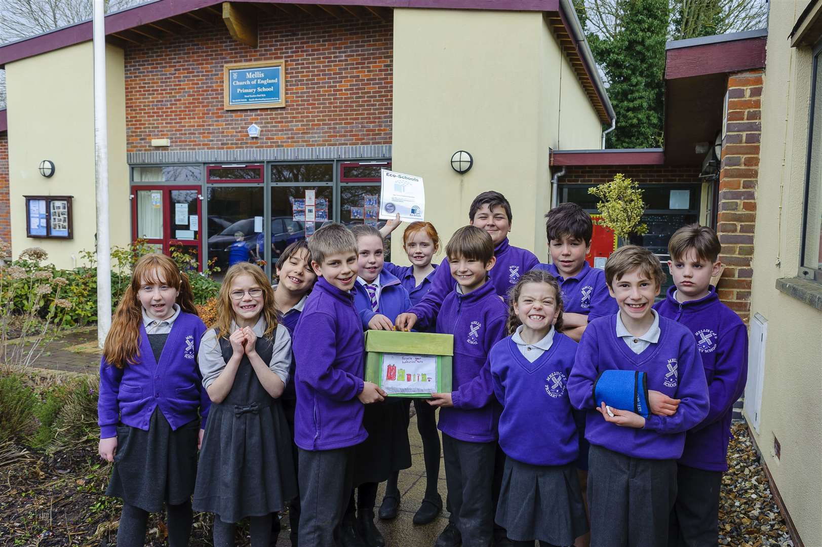 Mellis Primary School pupils are celebrating achieving the Eco-Schools Silver Award. Picture by Mark Bullimore.