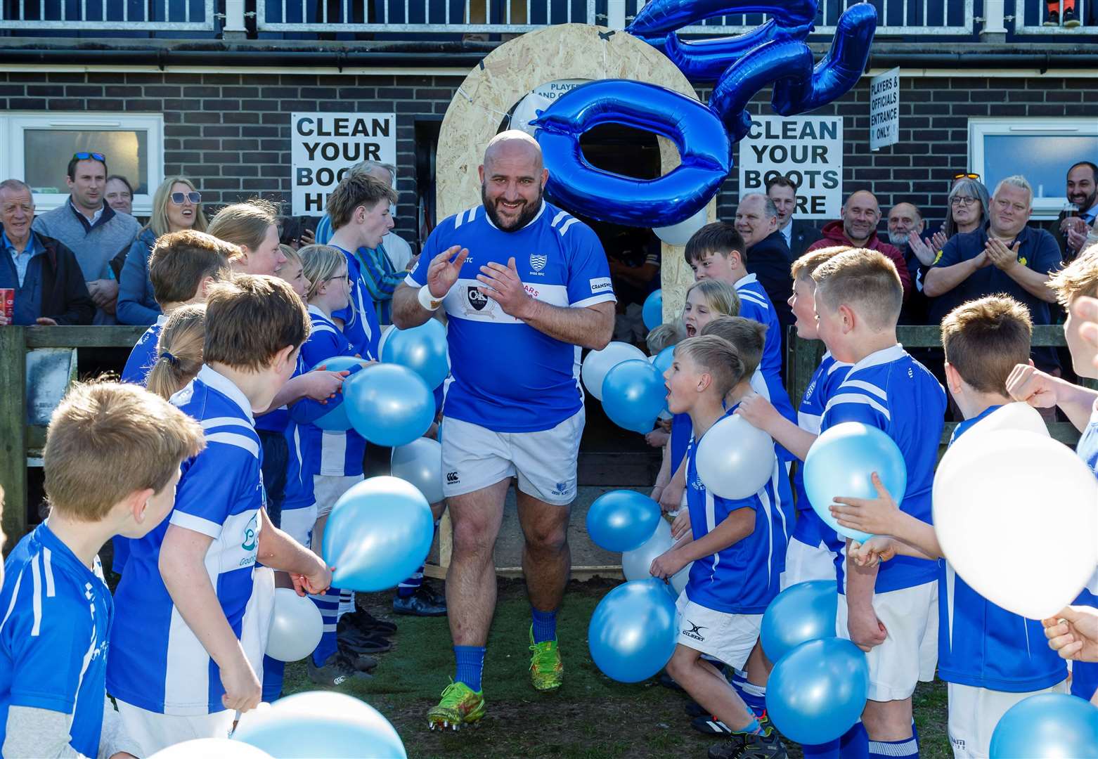 Matt ‘Ox’ Richards got a guard of honour from the junior players on his 500th Diss first XV game Picture: Mark Bullimore